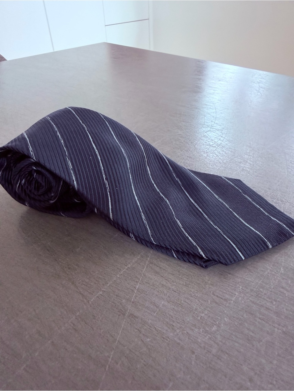 Giorgio Armani Blue Necktie with Silver Pinstripes